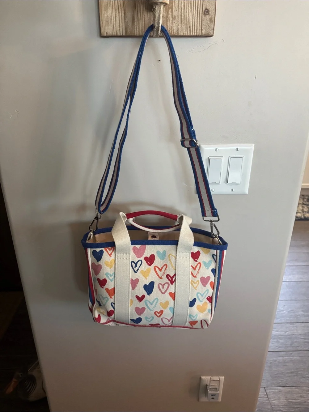 Brighton LOVE Heart Canvas Crossbody Bag - Cream with Multicolor Hearts - Picture 6 of 7
